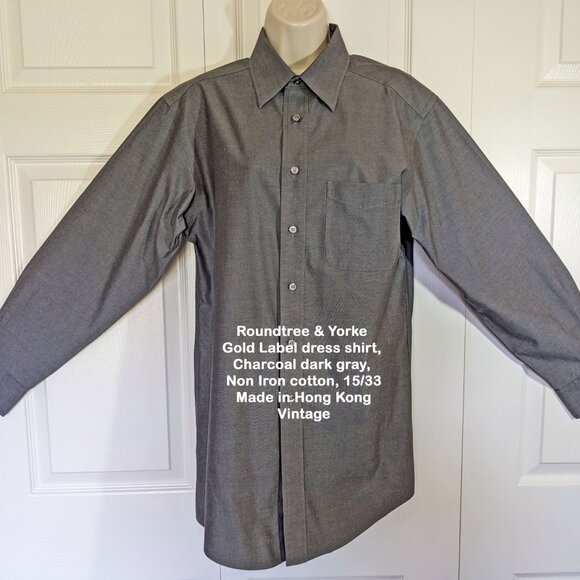 Roundtree & Yorke Gold Label dress shirt, Dark gray, Non Iron cotton, 15/33, VTG - Picture 1 of 16